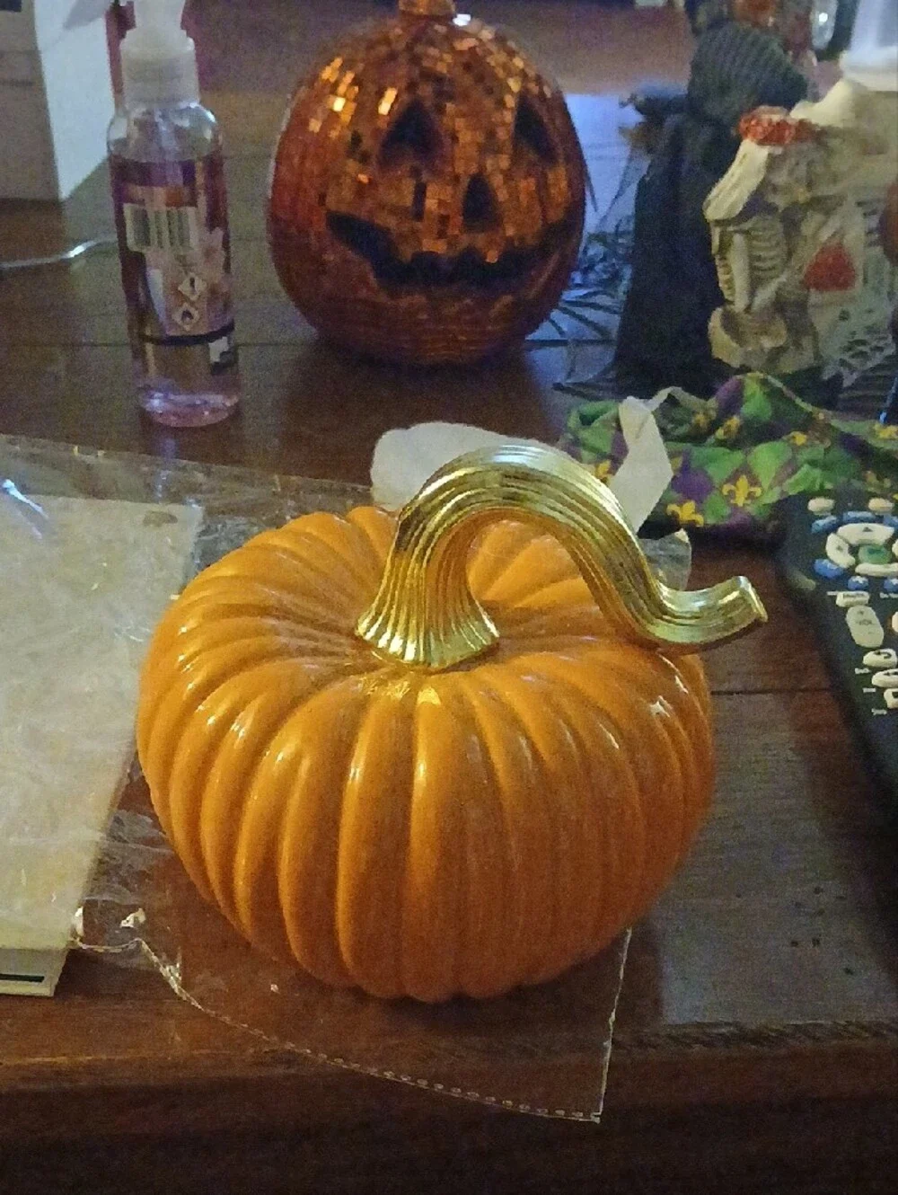 Ceramic Pumpkin with Gold Stem - Orange Accent